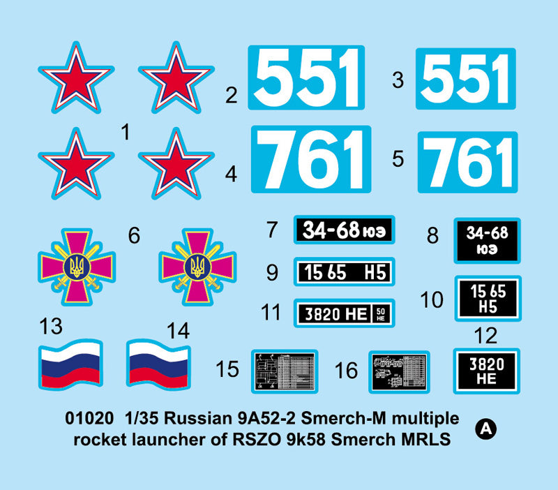 01020- Trumpeter - 1/35 - Russian 9A52-2 Smerch-M multiple rocket launcher of RSZO 9k58 Smerch MRLS