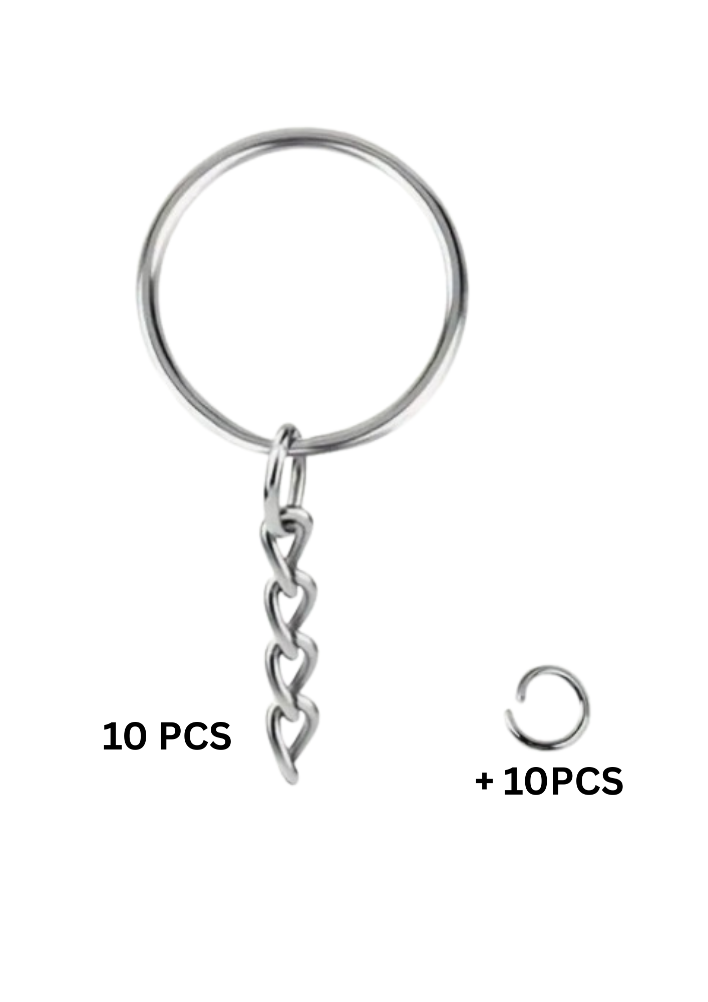 Iron Split Key Rings, Platinum with Keychain and Open Jump Rings (10 in a bag)