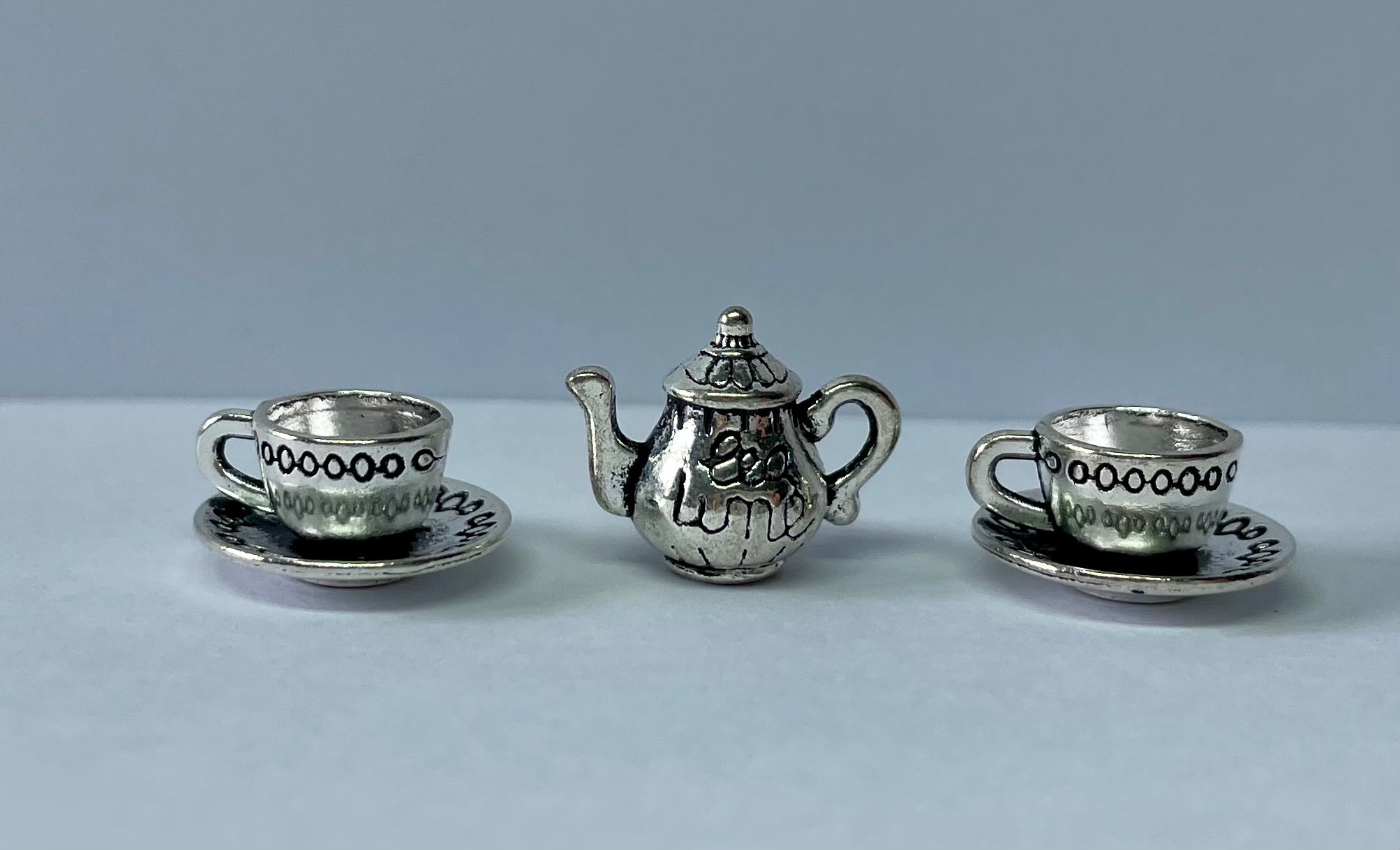 Mini Tea Set - Silver Metal - Set of 3