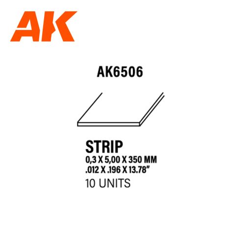 AK6506 - Styrene Strip - 0.30 x 5.00 x 350mm (10 units)