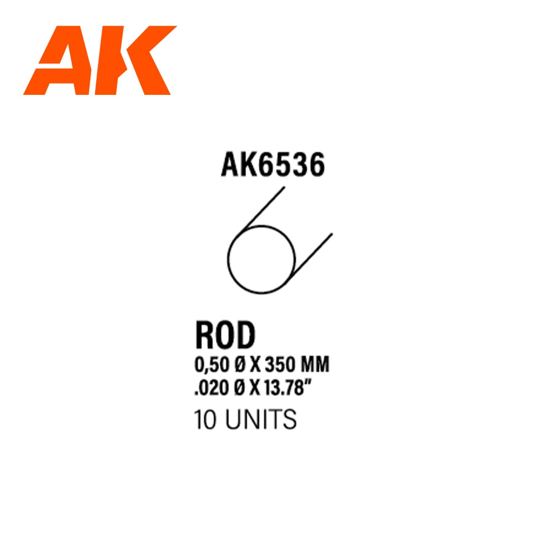 AK6536 - Rod 0.50 diameter x 350mm - Styrene Strip (10 units)