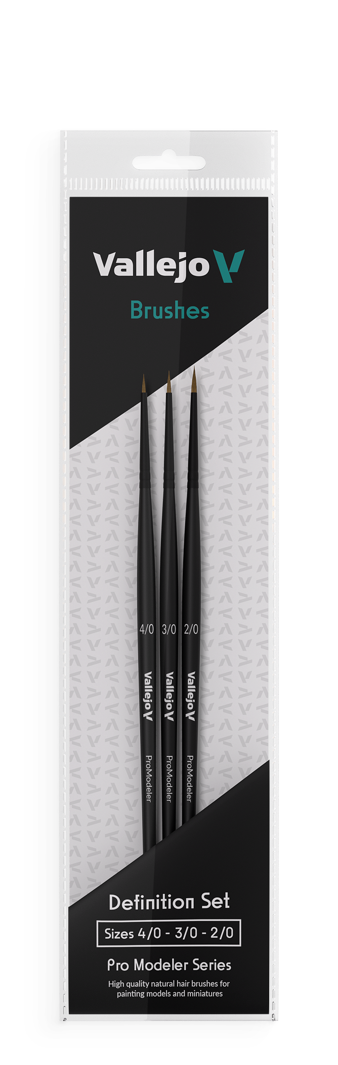 B01990 - Pro Modeler - NATURAL HAIR - Definition Set - Sizes - 4/0 - 3/0 - 2/0 - Vallejo Pro Modeler