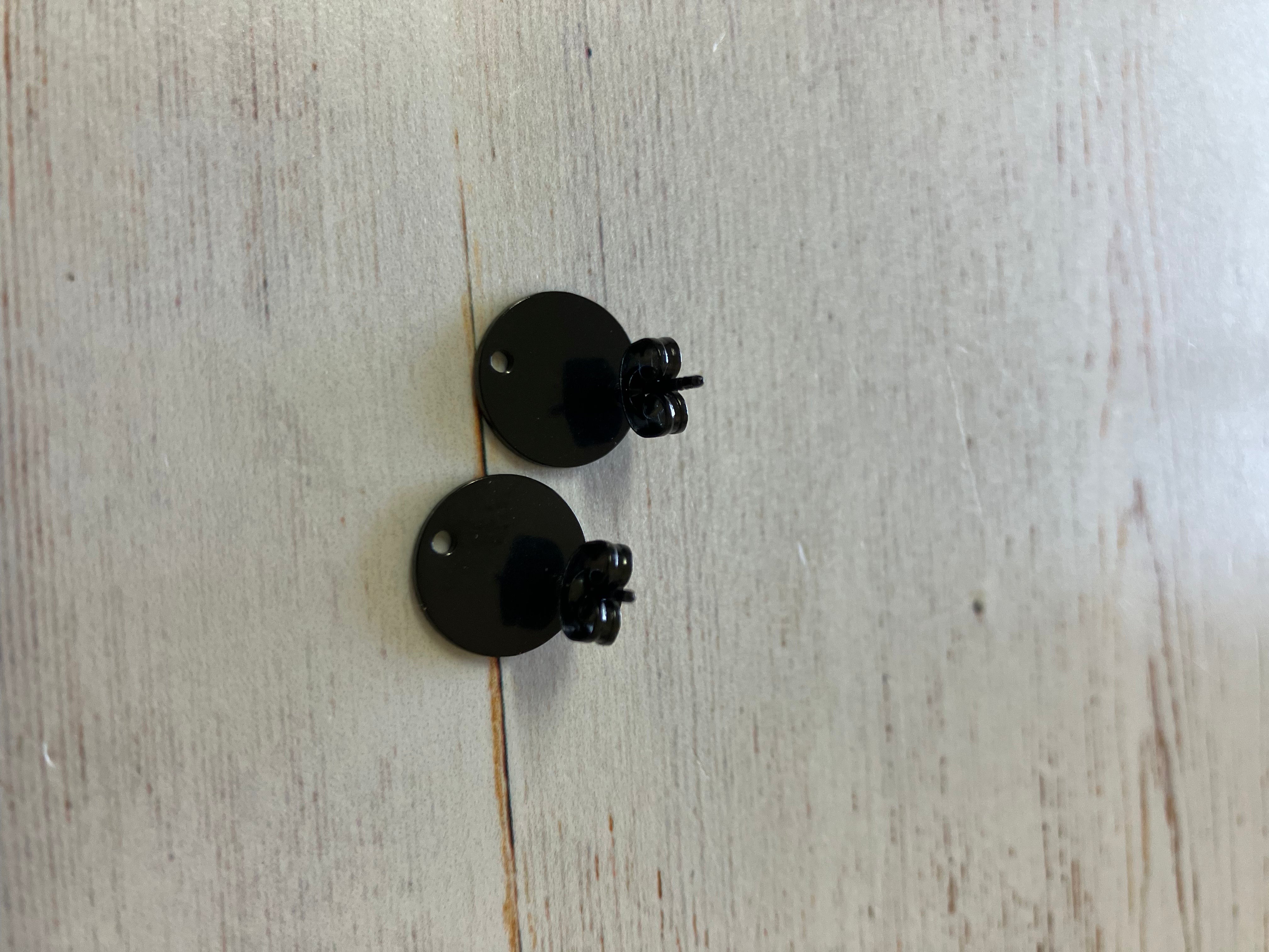 304 Stainless Steel Stud Earring Findings, with Loop and Flat Plate, Ear Nuts/Earring Backs, Flat Round, Electrophoresis Black (1 Pair)