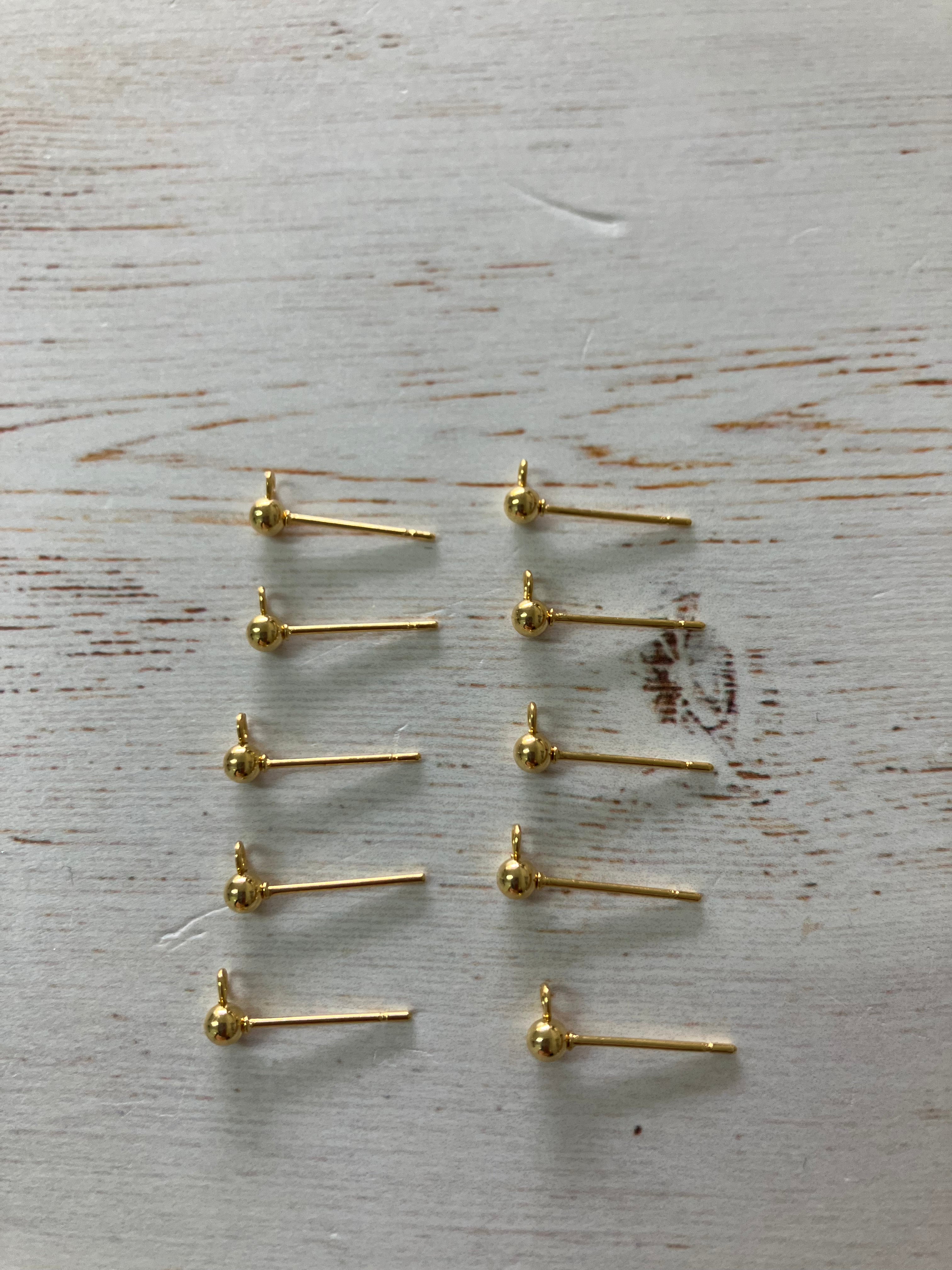 304 Stainless Steel Ball Post Stud Earring Findings, with Loop and 316 Surgical Stainless Steel Pin, Real 18k Gold Plated (5 pairs)