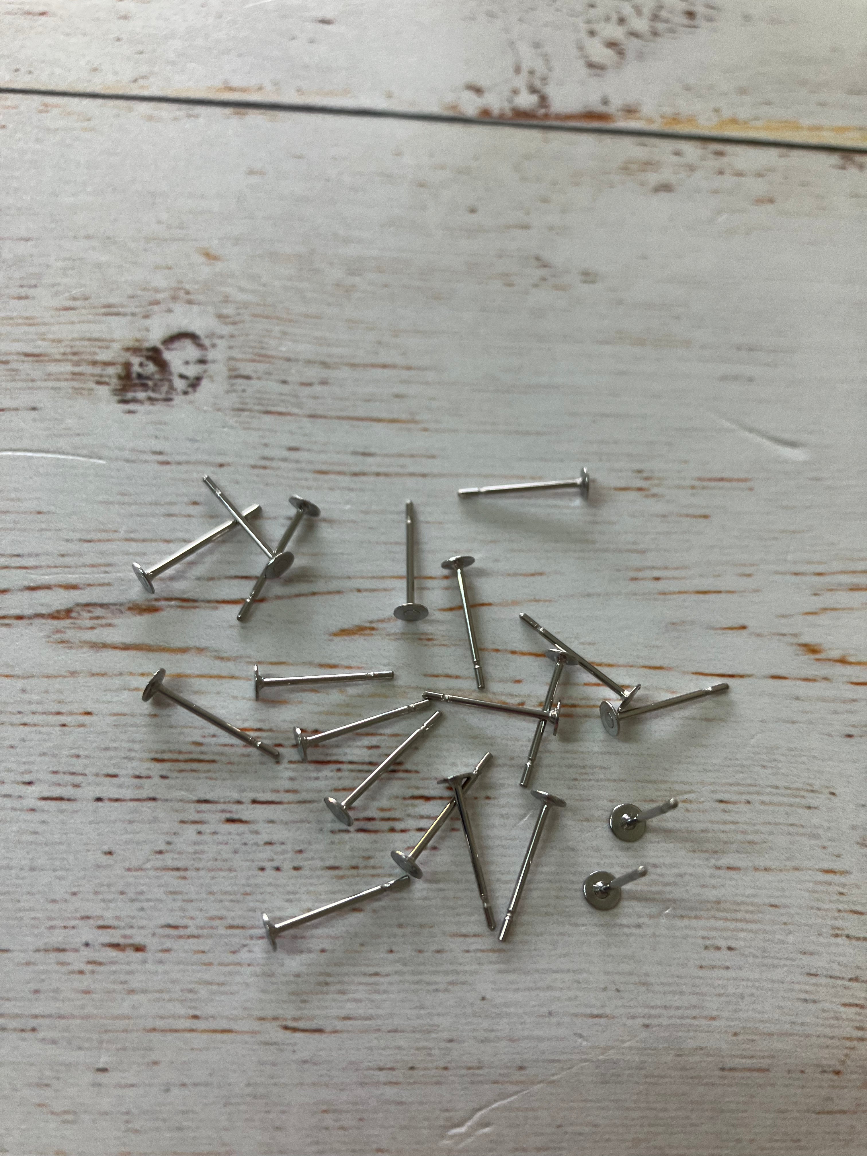 304 Stainless Steel Stud Earing findings, Stainless Steel Color   - (10 pairs) 12 x 3mm