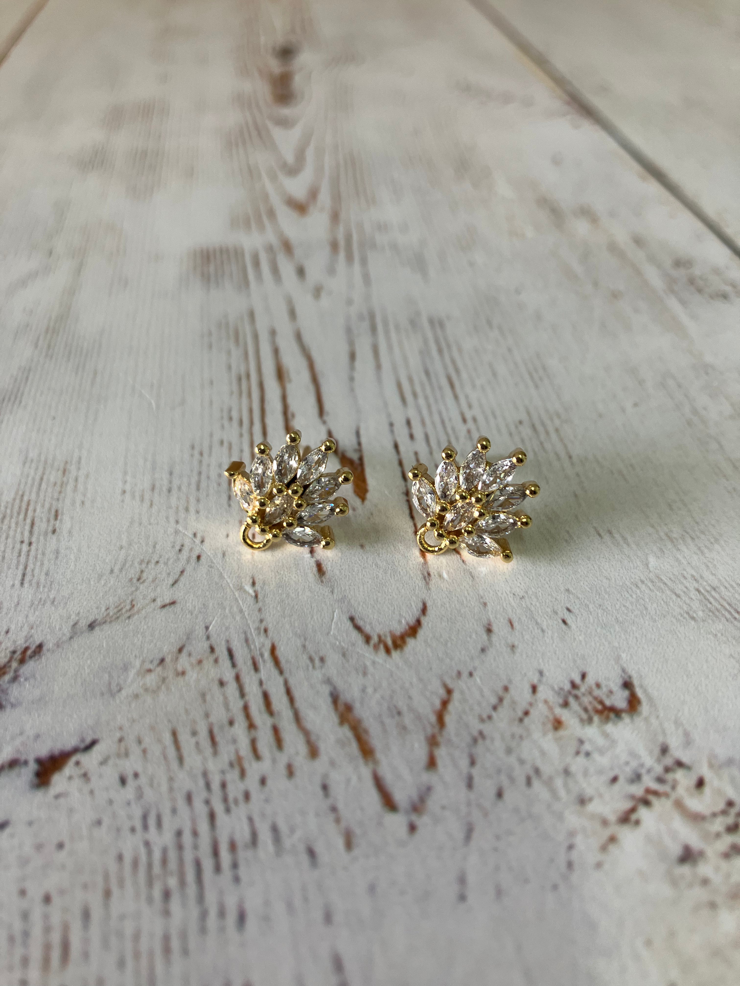 Flower Brass Cubic Zirconia Stud NO Backs - (Pair)