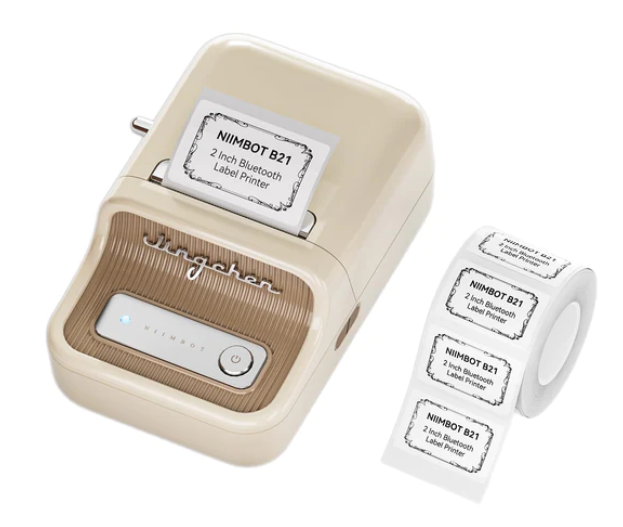 B21 - Bluetooth - Portable Thermal Label Machine - Cream - with FREE Roll 50 x 30mm White