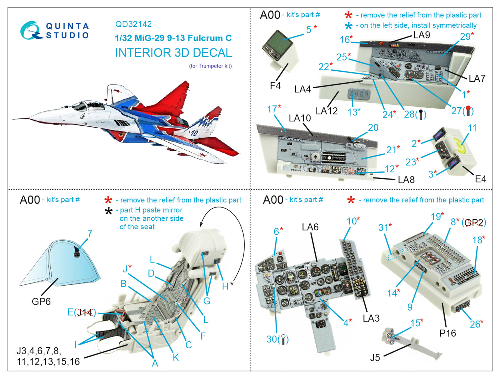 Quinta Studio - 1/32 MiG-29 9-13 Fulcrum C QD32142 for Trumpeter kit