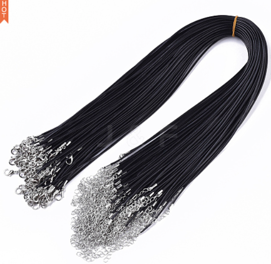Waxed Cotton Cord Necklace Making, Platinum, Black, 44~48cm, (10