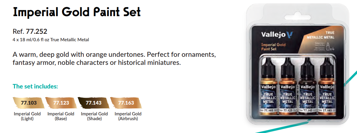 77.252 - Imperial Gold Paint Set - Vallejo True Metallic Metal