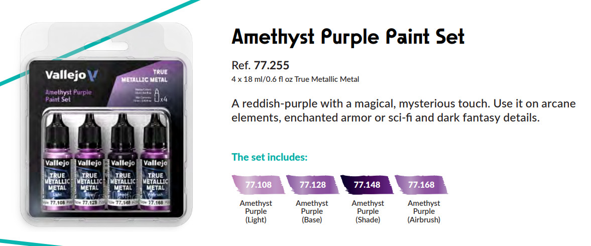 77.255 - Amethyst Purple Paint Set - Vallejo True Metallic Metal