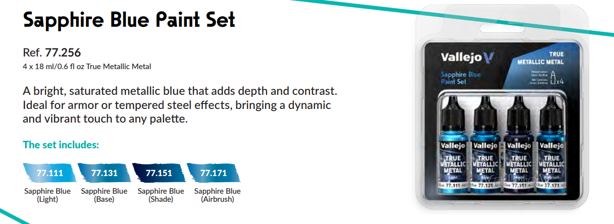 77.256 - Sapphire Blue Paint Set - Vallejo True Metallic Metal