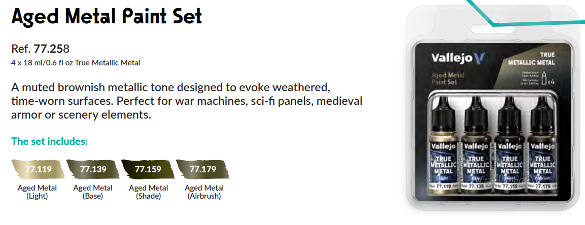 77.258 - Aged Metal Paint Set - Vallejo True Metallic Metal
