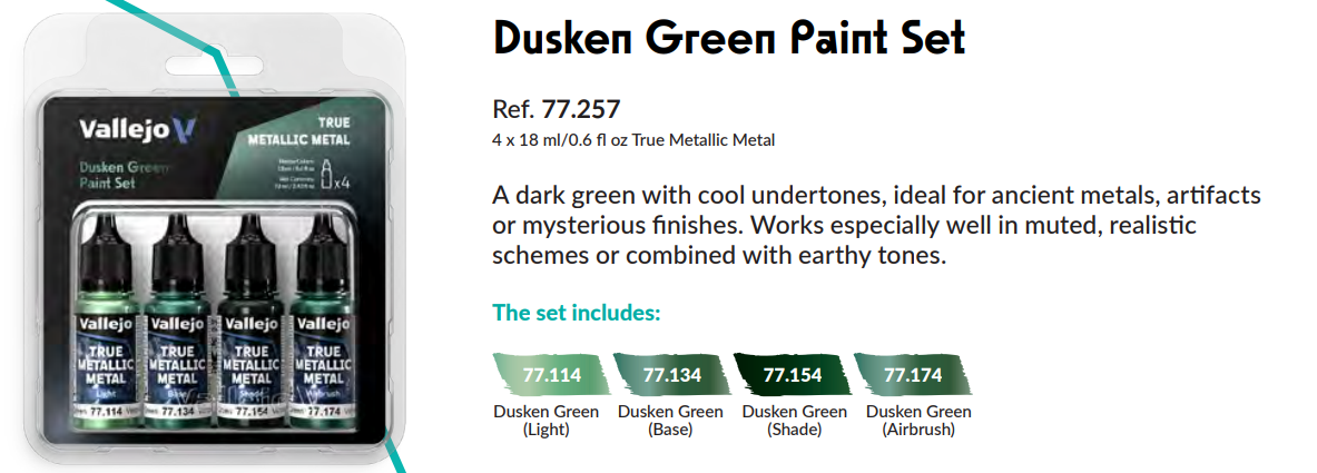 77.257 - Dusken Green Paint Set - Vallejo True Metallic Metal