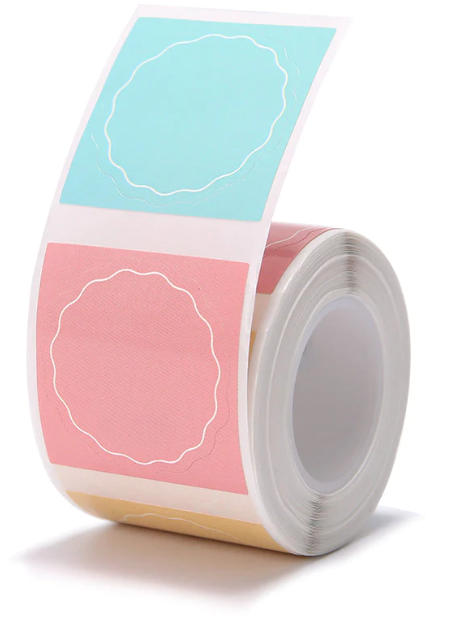 Thermal Labels compatible with B21 - B1 - B3S Label Machine - 34 x 34mm - 200 Wavy Labels per roll -  Round - PINK, YELLOW and BLUE