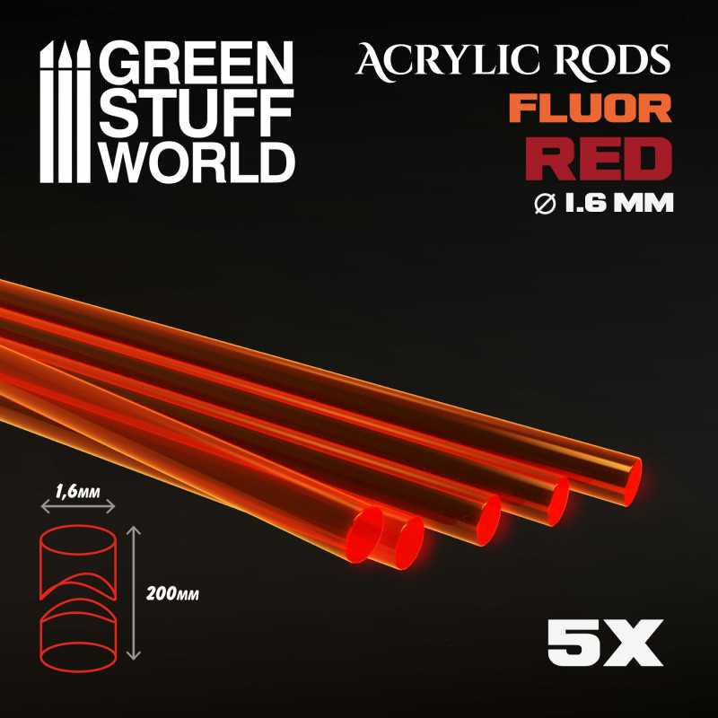 9250 - Fluor Red-Orange Acrylic Profile 1.6mm (Pack x5)