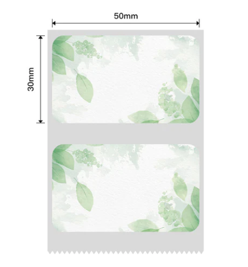 Thermal Labels compatible with B21 - B1 - B3S Label Machine - 50 x 30mm - 230 Labels per roll - GREEN LEAF DESIGN