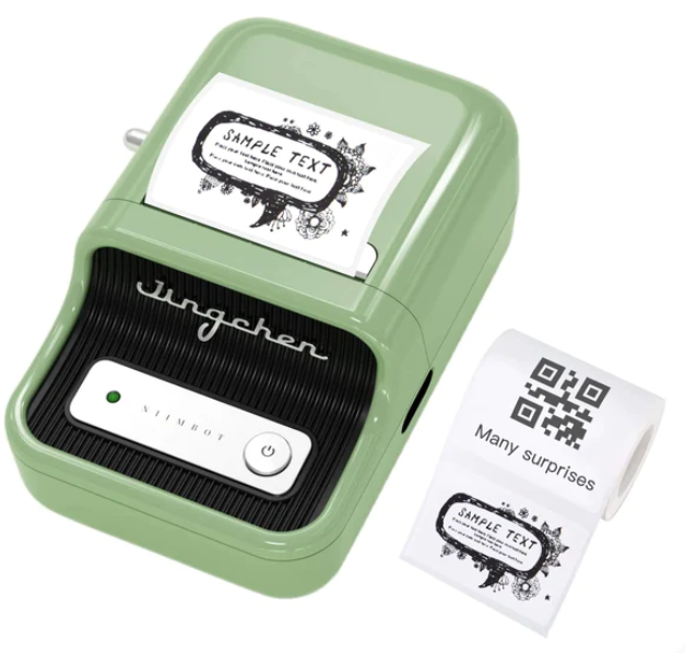 B21 - Bluetooth - Portable Thermal Label Machine - Green with FREE Roll 50 x 30mm White