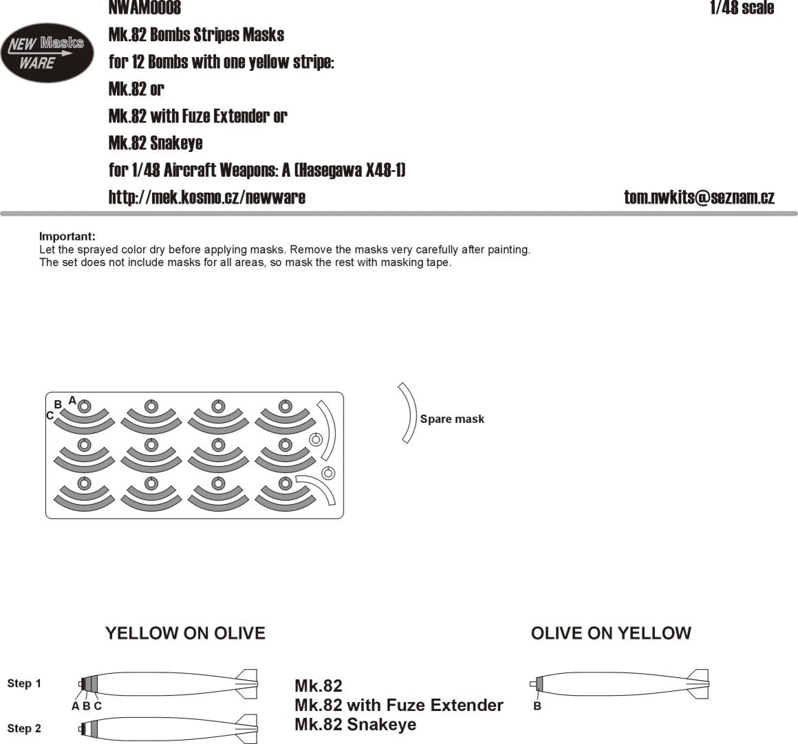 New Ware 0008 - Masking set for Hasegawa 1/48 Mk.82 bombs