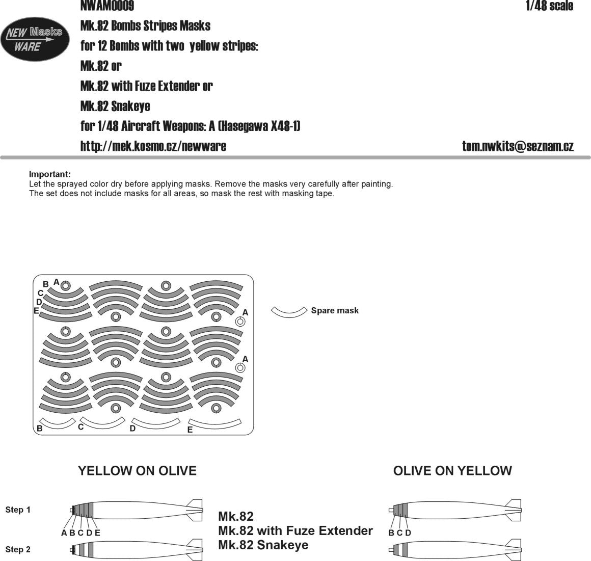 New Ware 0009 - Masking set for Hasegawa 1/48 Mk.82 bombs