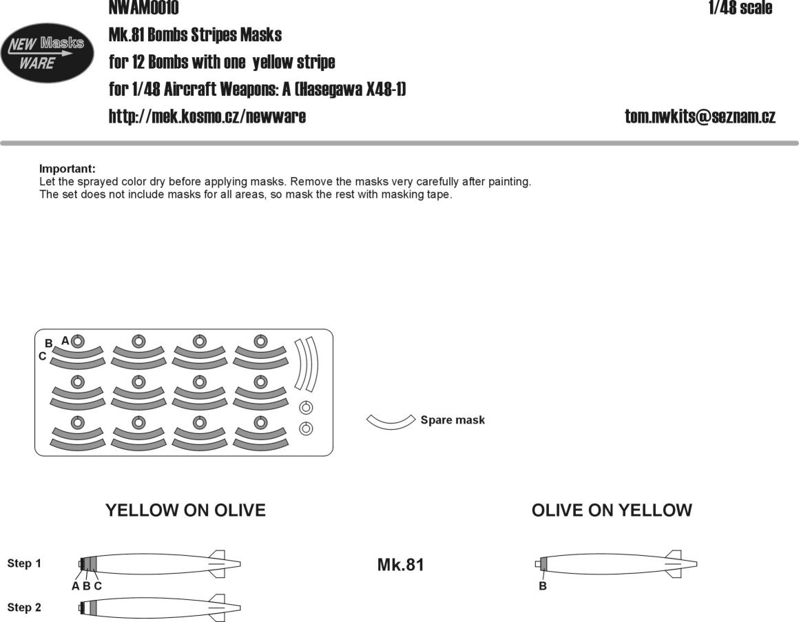 New Ware 0010 - Masking set for Hasegawa 1/48 Mk.81 bombs