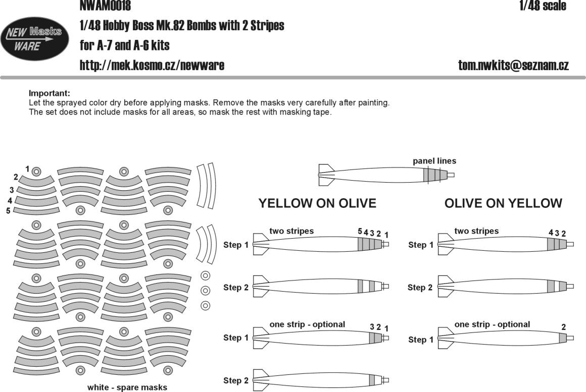 New Ware 0018 - Masking set for HobbyBoss 1/48 Mk.82 bombs for A-6 and A-7 kits