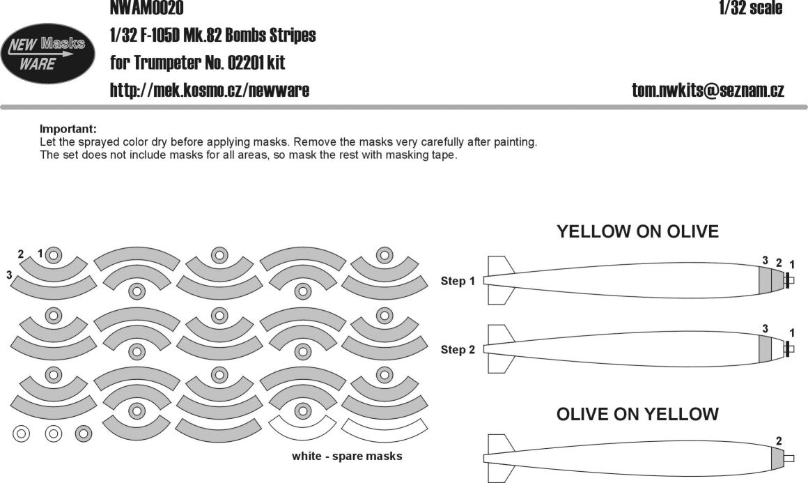 New Ware 0020 - Masking set for Trumpeter 1/32 F-105D Mk.82 bombs stripes