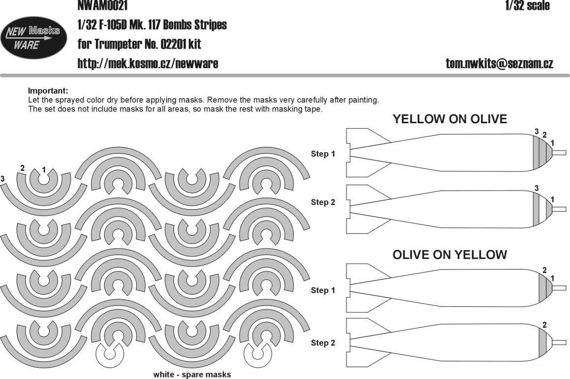 New Ware 0021 - Masking set for Trumpeter 1/32 F-105D Mk.117 bombs stripes