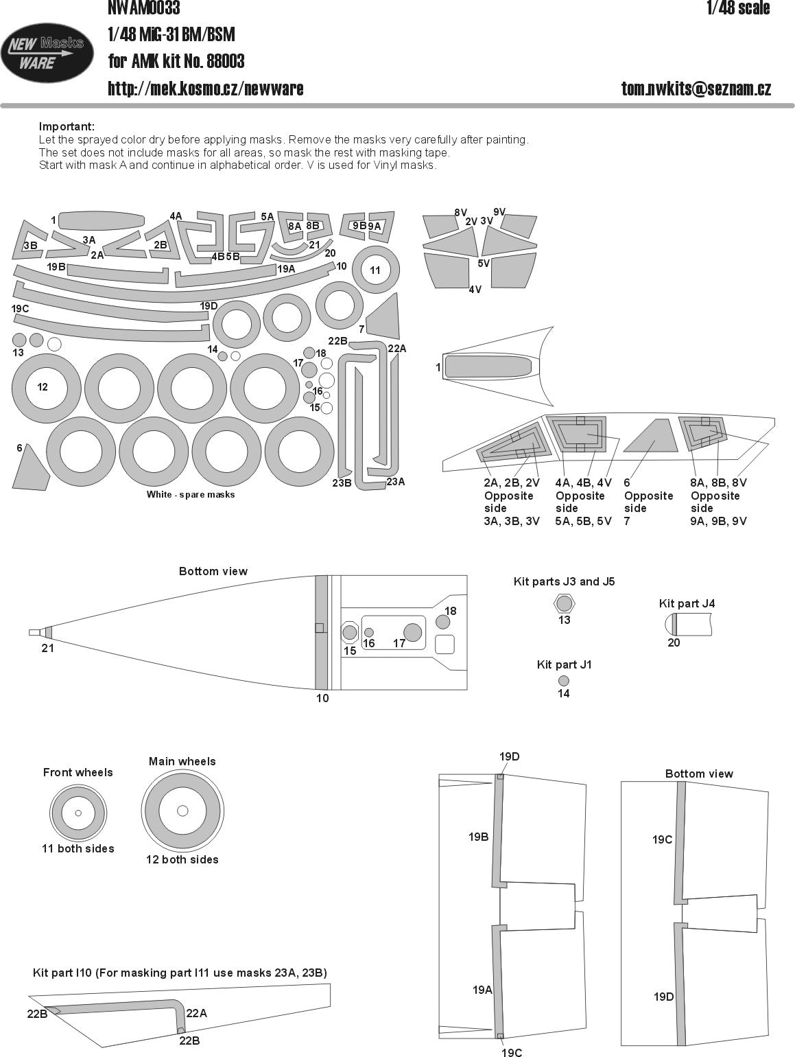 New Ware 0033 - Masking set for AMK 1/48 Mig-31 BM/BSM