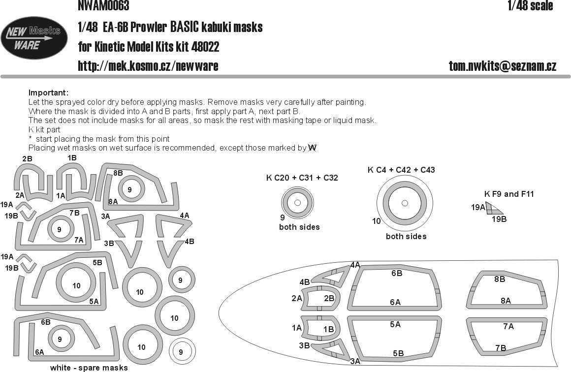 New Ware 0063 - Masking set for Kinetic Model Kits 1/48 EA-6B Prowler BASIC