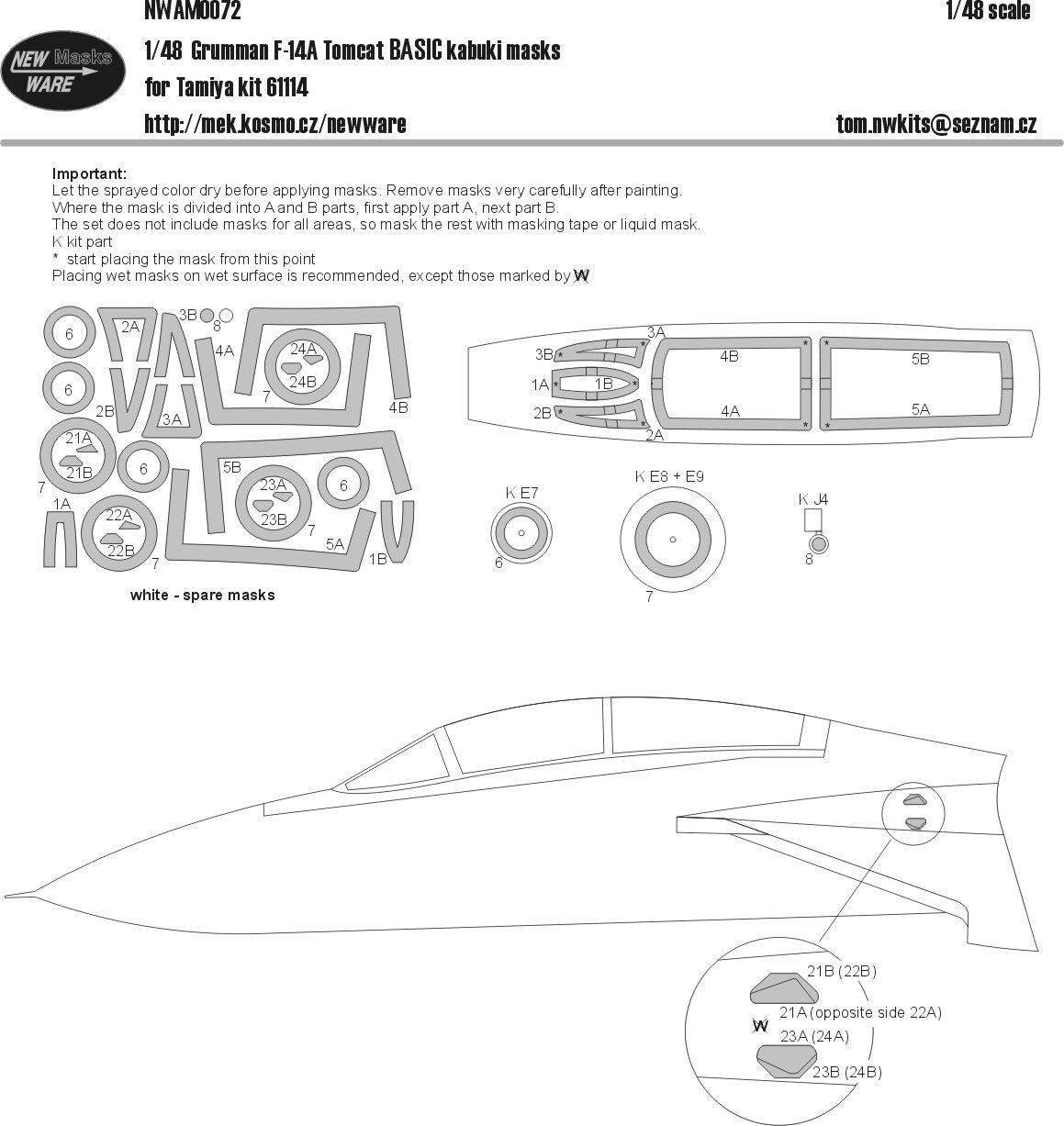 New Ware 0072 - Masking set for Tamiya 1/48 F-14A Tomcat BASIC