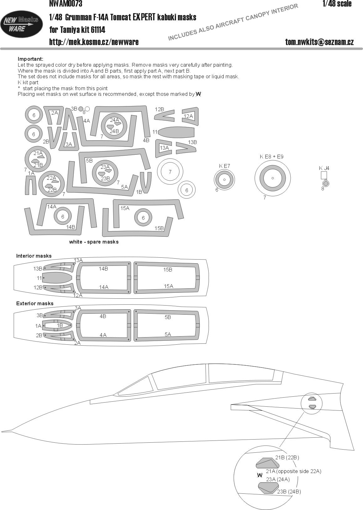 New Ware 0073 - Masking set for Tamiya 1/48 F-14A Tomcat EXPERT