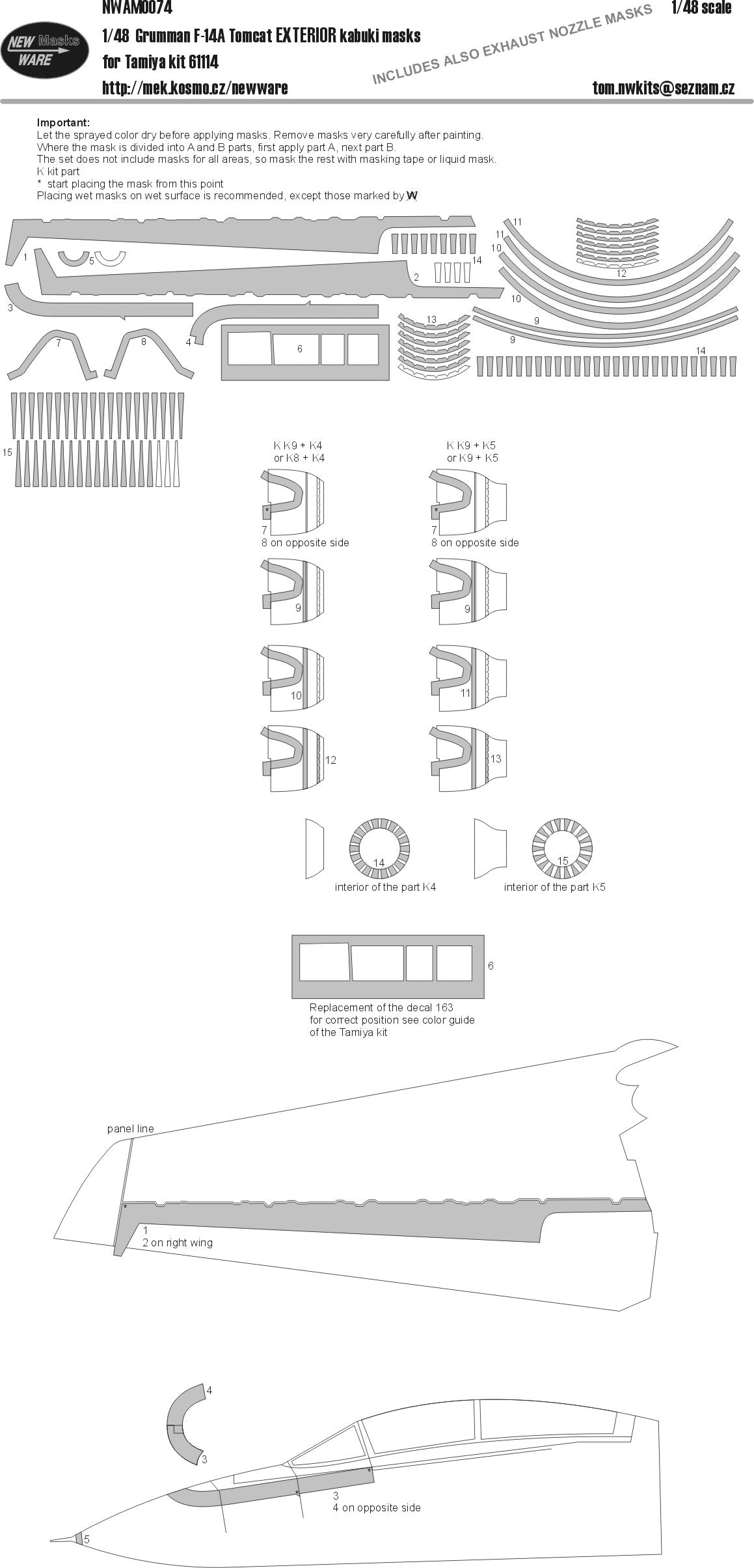 New Ware 0074 - Masking set for Tamiya 1/48 F-14A Tomcat EXTERIOR