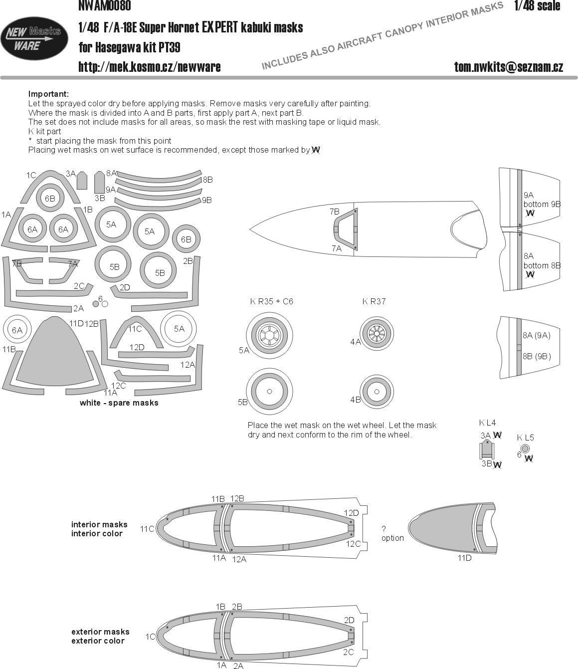 New Ware 0080 - Masking set for Hasegawa 1/48 F/A-18E Super Hornet EXPERT