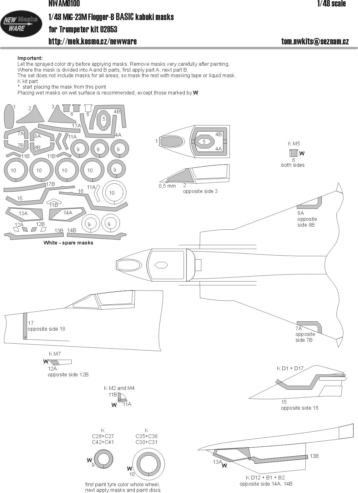 New Ware 0100 - Masking set for Trumpeter 1/48 Mig-23M Flogger-B BASIC