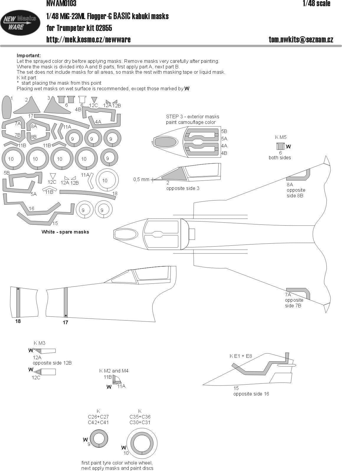 New Ware 0103 - Masking set for Trumpeter 1/48 Mig-23ML Flogger-G BASIC