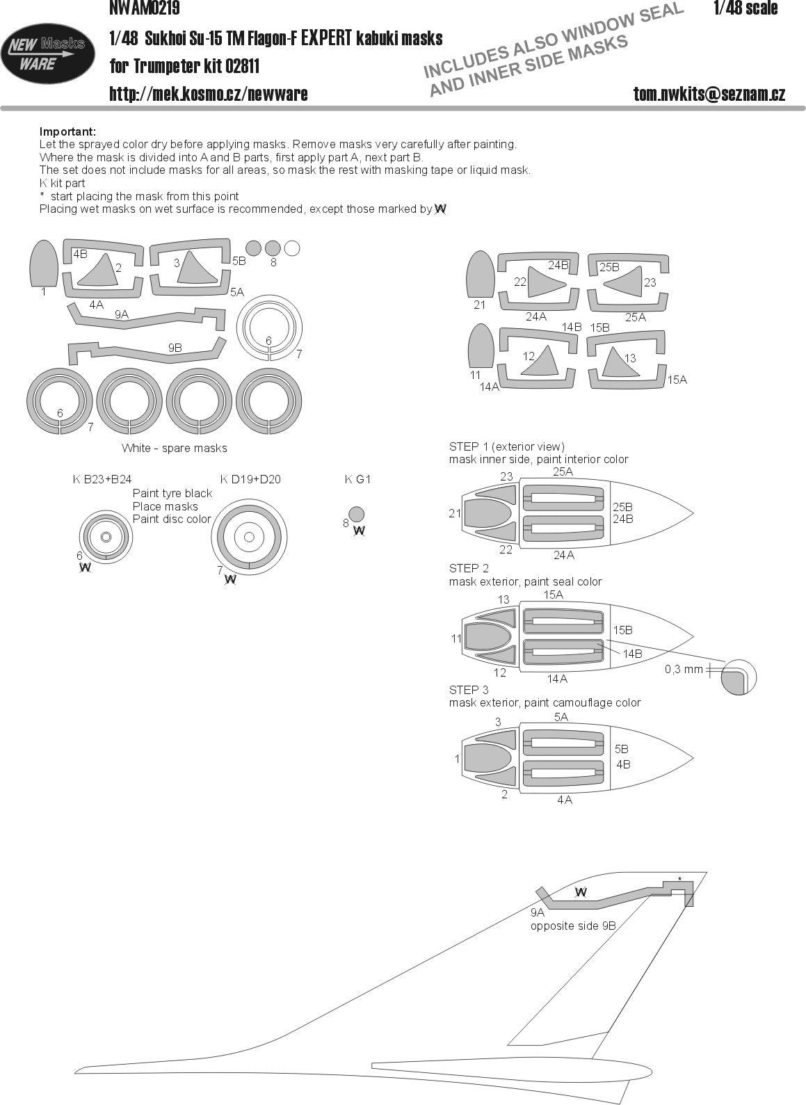 New Ware 0219 - Masking set for Trumpeter 1/48 Su-15 TM Flagon-F EXPERT