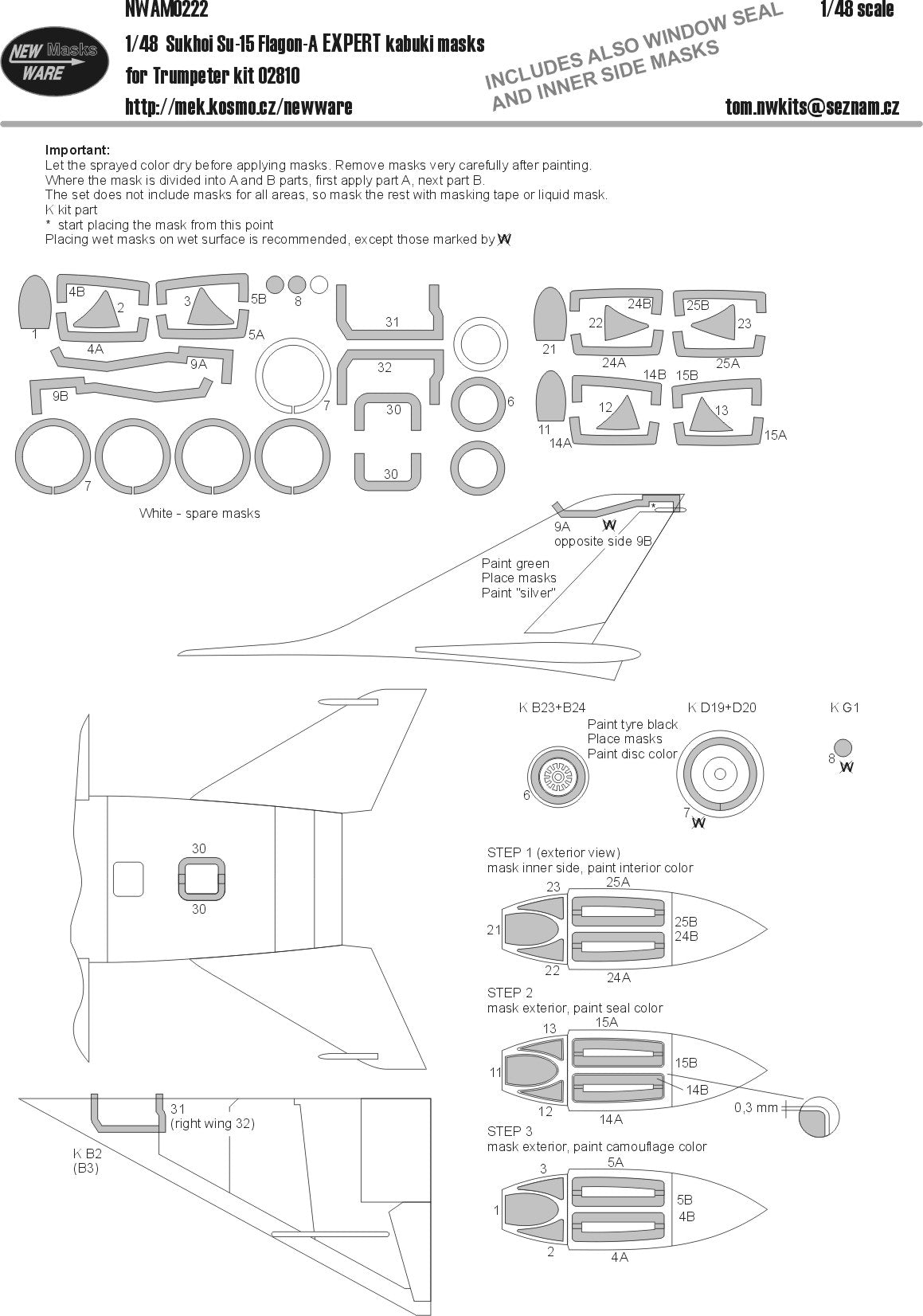 New Ware 0222 - Masking set for Trumpeter 1/48 Su-15 Flagon-A EXPERT