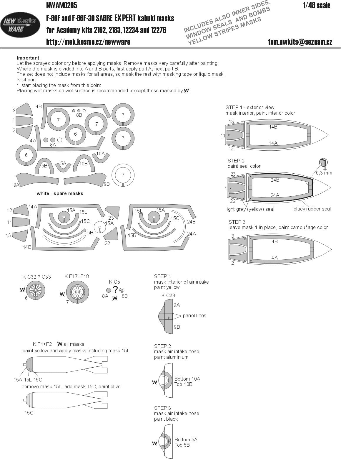 New Ware 0265 - Masking set for Academy 1/48 F-86F and F-86F-30 Sabre EXPERT