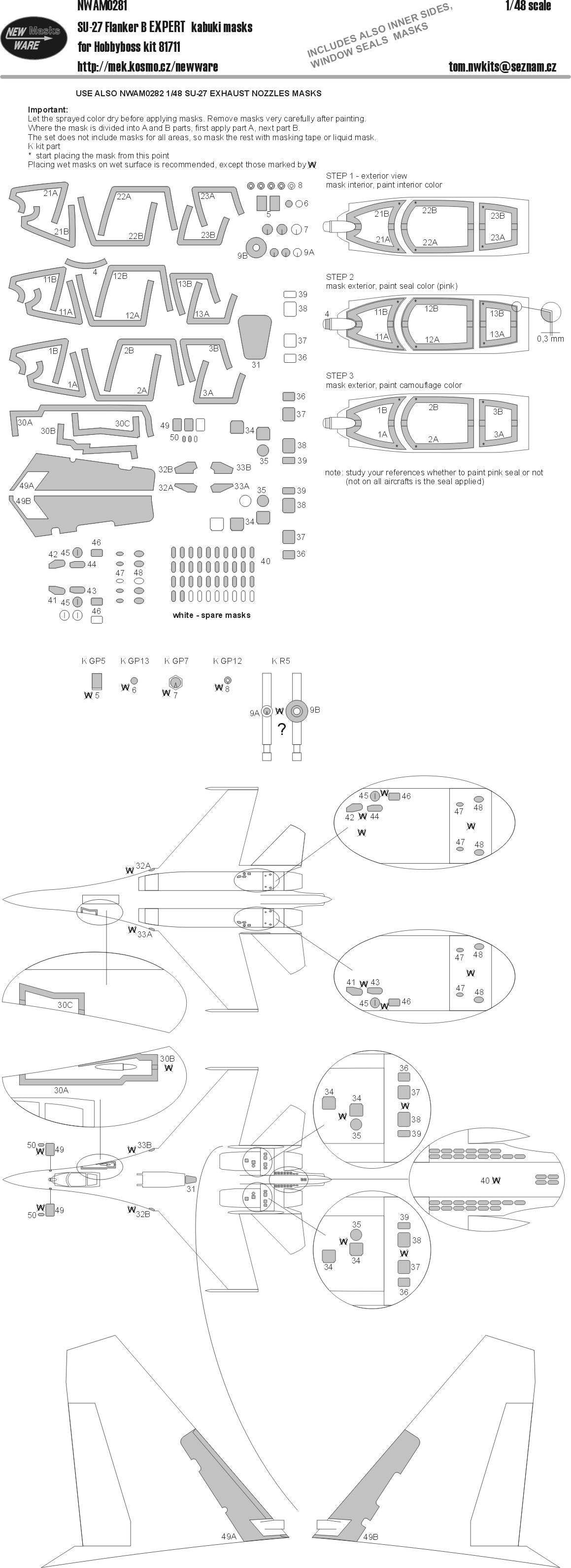 New Ware 0281 - Masking set for Hobbyboss 1/48 Su-27 Flanker-B EXPERT