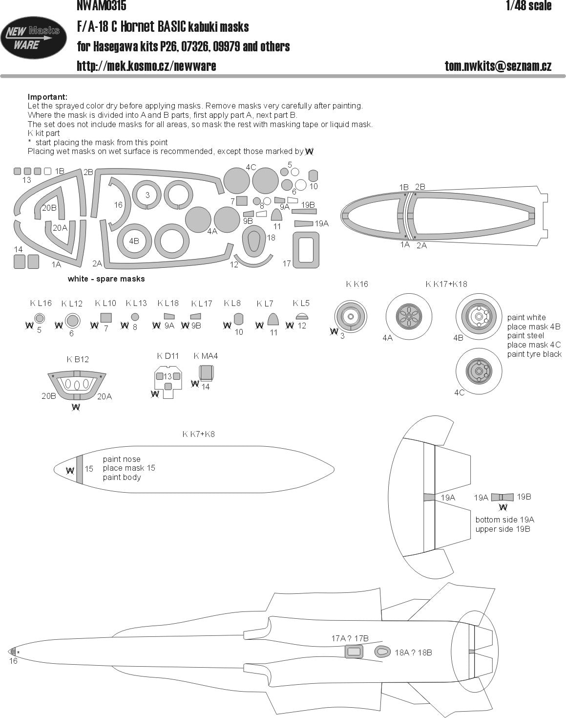 New Ware 0315 - Masking set for Hasegawa 1/48 F-18C Hornet BASIC