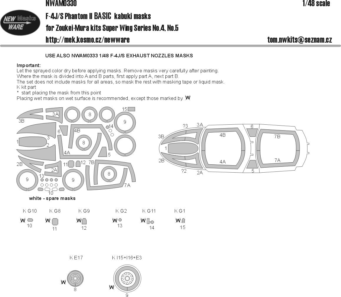 New Ware 0330 - Masking set for Zoukei-Mura 1/48 F-4 J/S Phantom II BASIC