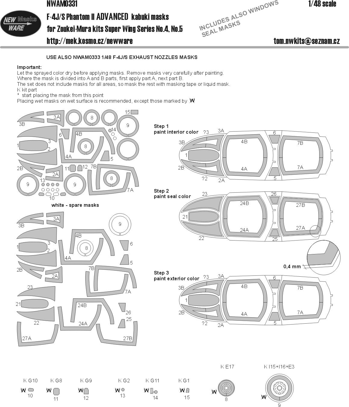 New Ware 0331 - Masking set for Zoukei-Mura 1/48 F-4 J/S Phantom II ADVANCED