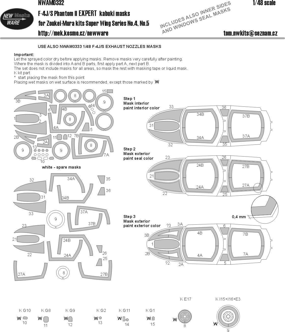 New Ware 0332 - Masking set for Zoukei-Mura 1/48 F-4 J/S Phantom II EXPERT