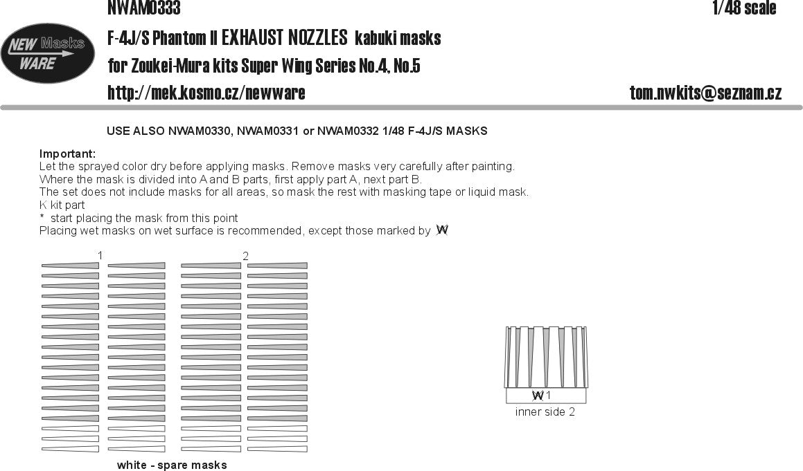 New Ware 0333 - Masking set for Zoukei-Mura 1/48 F-4 J/S Phantom II Exhaust Nozzles