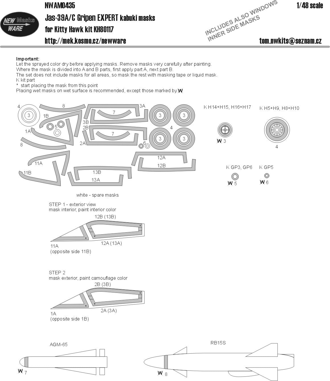 New Ware 0435 - Masking set for Kitty Hawk 1/48 Jas-39A/C Gripen EXPERT