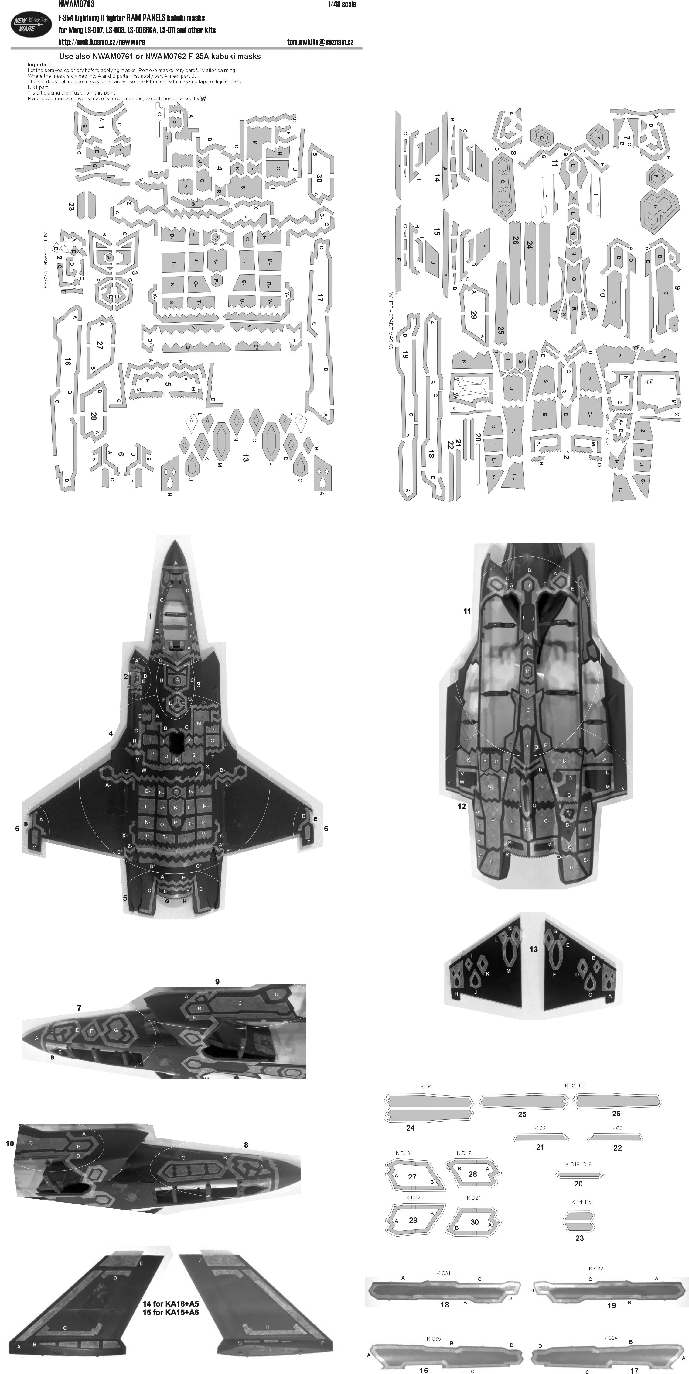 New Ware 0763 - Masking set for Meng 1/48 F-35A lightning II fighter RAM PANELS