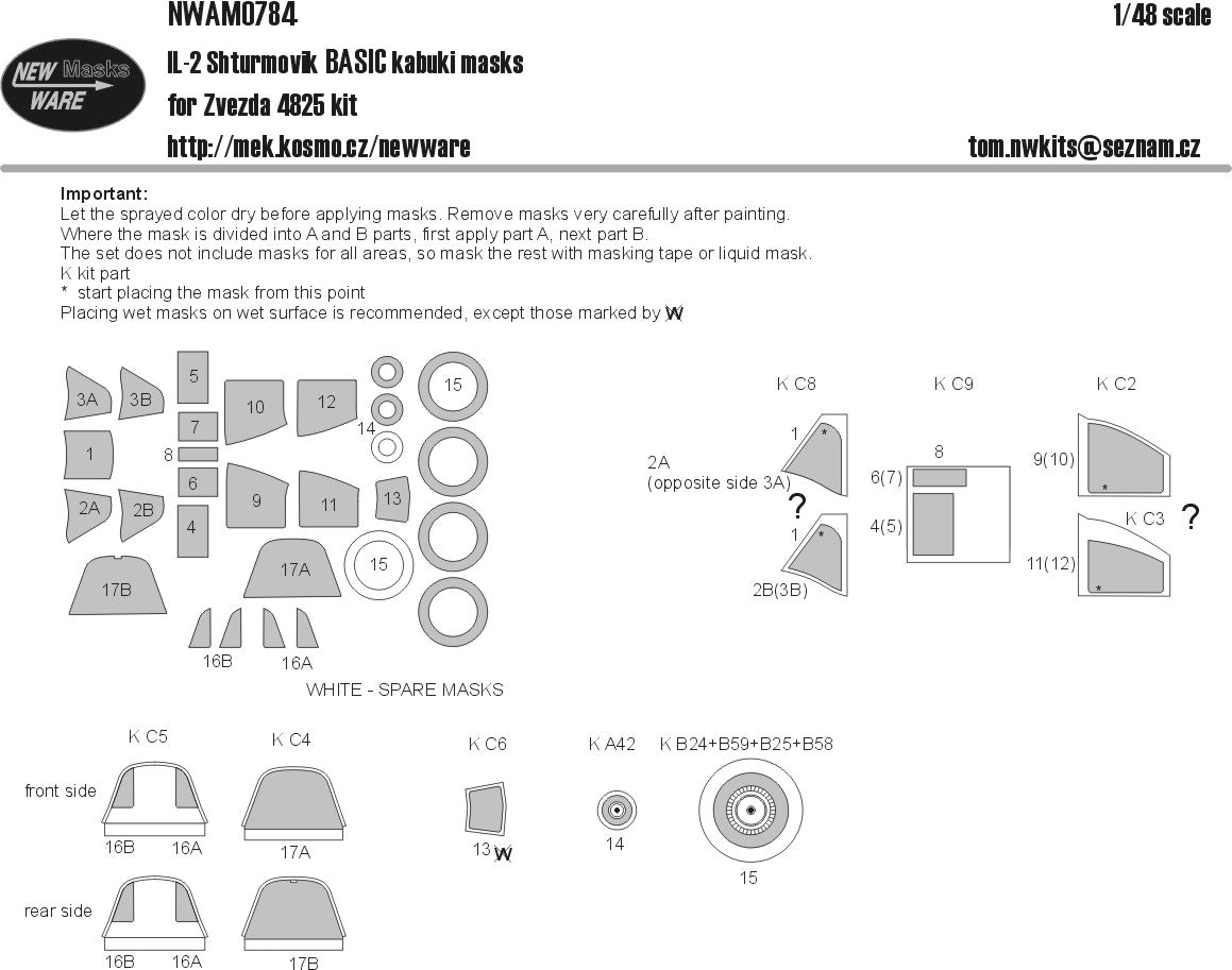 New Ware 0784 - Masking set for Zvezda 1/48 IL-2 Shturmovik BASIZ