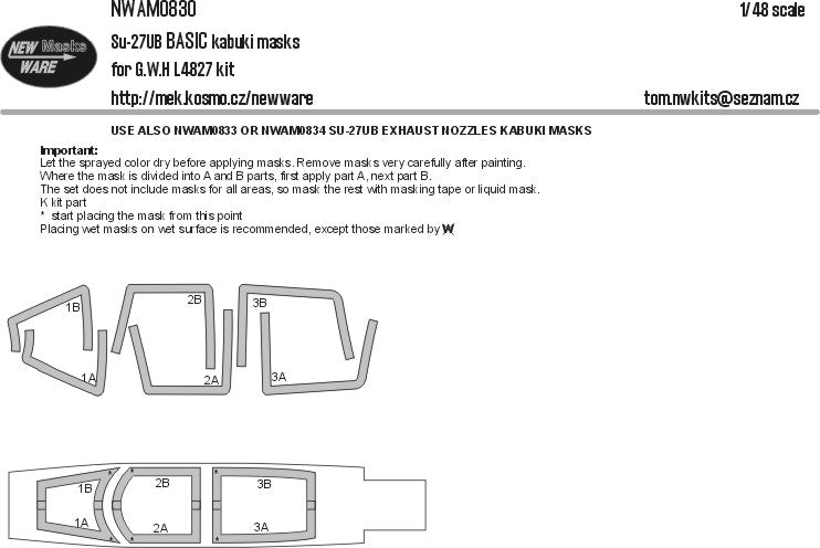 New Ware 0830 - Masking set for G.W.H. 1/48 Su-27UB BASIC