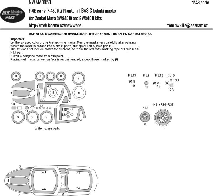 New Ware 0850 - Masking set for Zoukei-Mura 1/48 F-4E early, F-4EJ kai phantom II BASIC